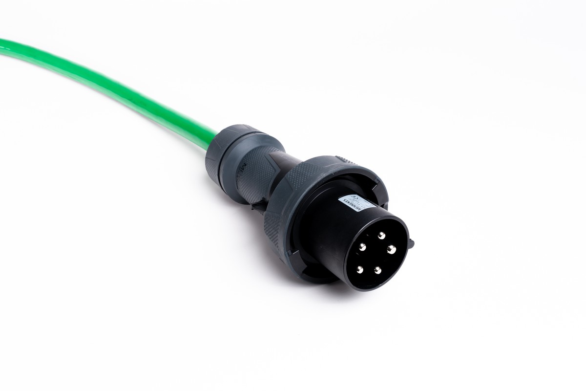 Alu Verlängerungskabel PUR Grün 5x16 konf. Stecker /Kupplung CEE 63A 5pol Schwarz 30m