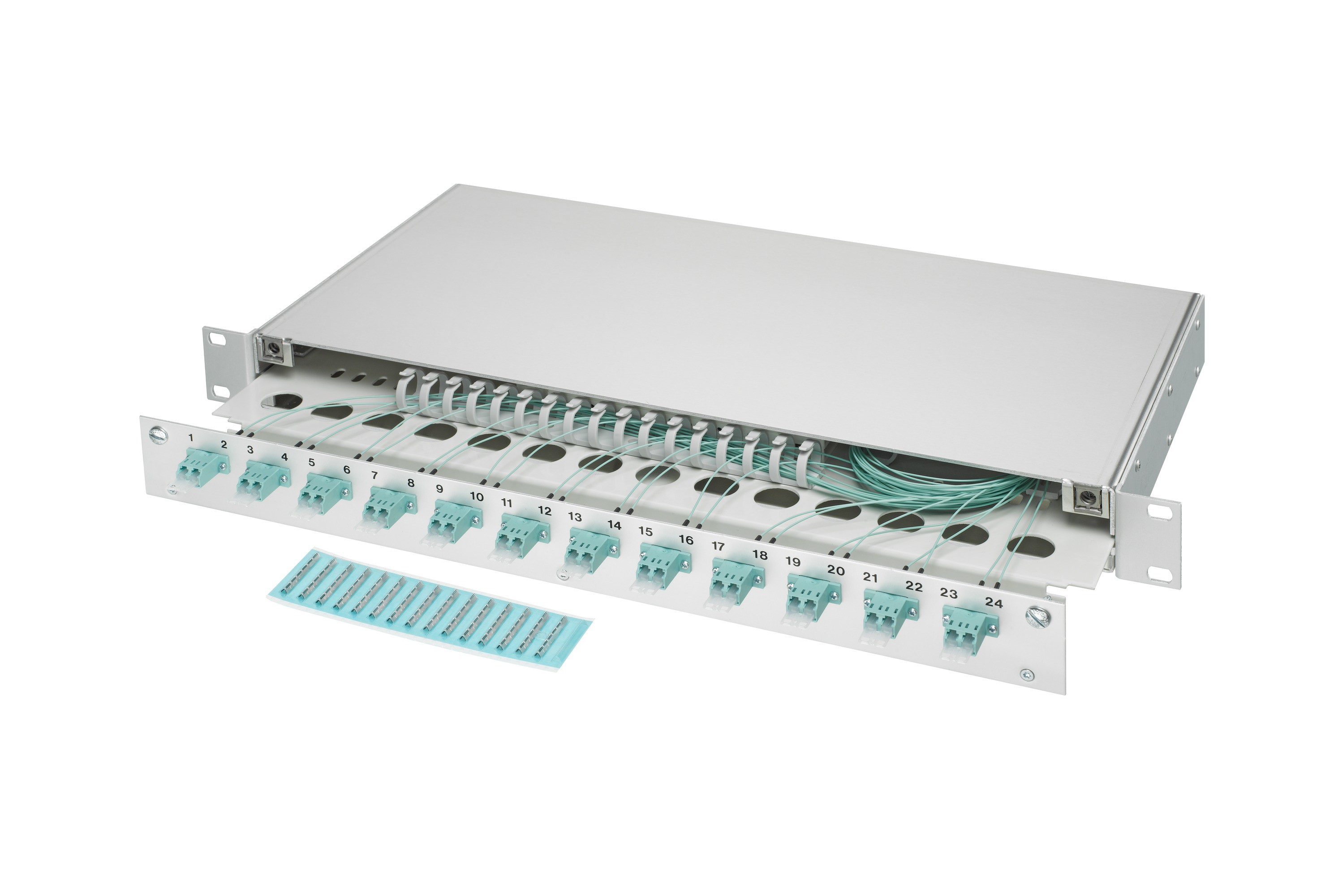 LWL 19" KEV 1HE ausz. 8xLC/Dupl. OM3 komp.