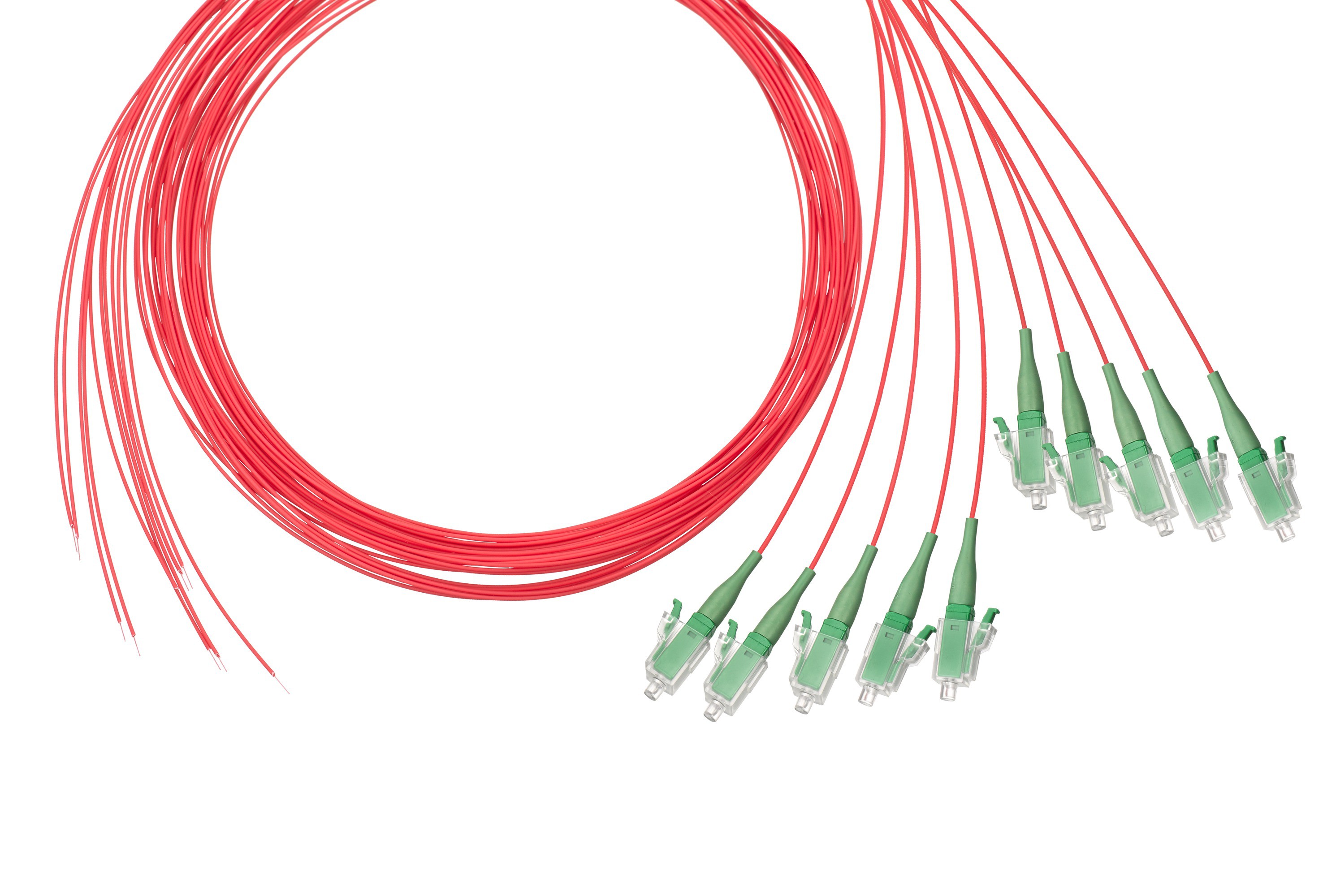 Pigtail rouge pour panneau fibre optique brin compact G652 D, 250µm Fiche LC/APC 2.0 mètres