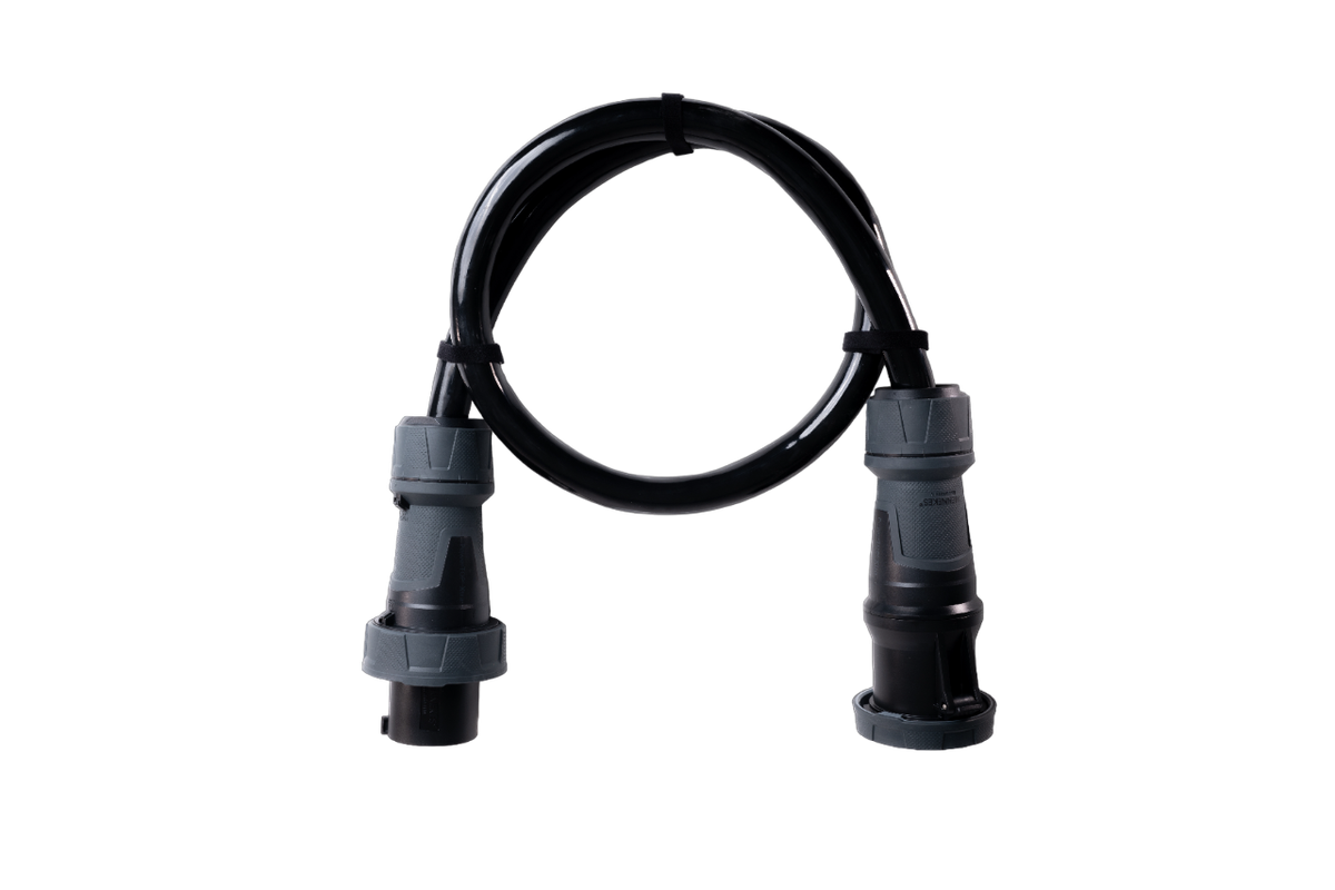 Alu Verlängerungskabel PUR Schwarz 5x35 konf. Stecker/Kupplung CEE 125A 5pol Schwarz 20m
