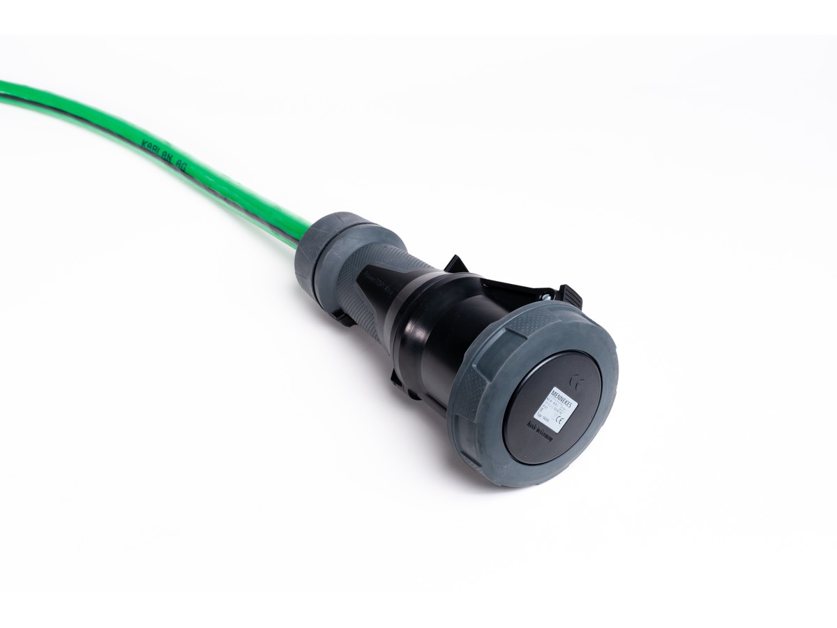 Alu Verlängerungskabel PUR Grün 5x16 konf. Stecker /Kupplung CEE 63A 5pol Schwarz 30m