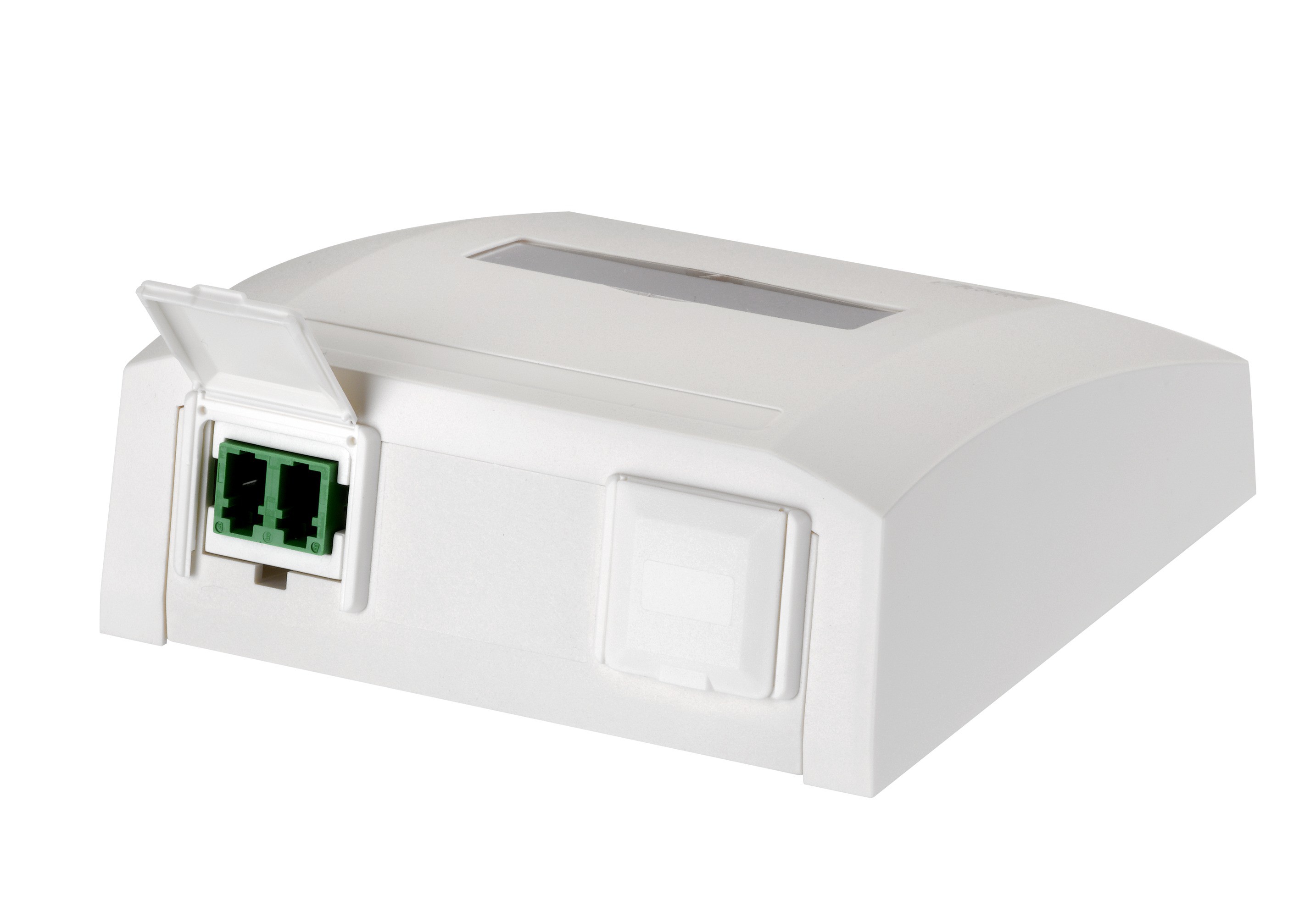 FTTH boîte app R+M bc  avec 1x LC APC élément central dupl 2x LC APC pigtail  1x bouchon bc