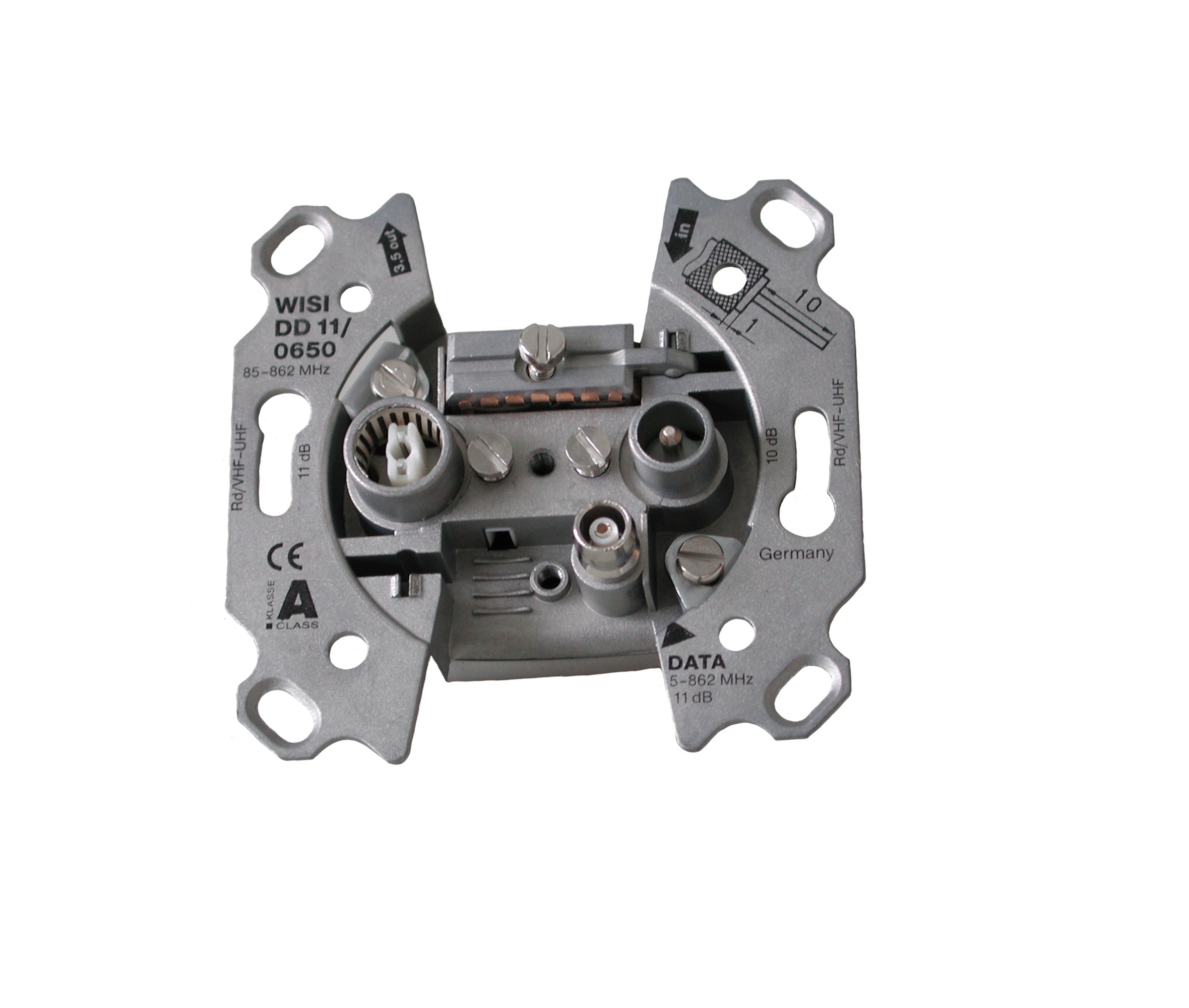 Radio-TV-Daten-Steckdose 11 dB 5-65 MHz Einbaudose (Gr.I)