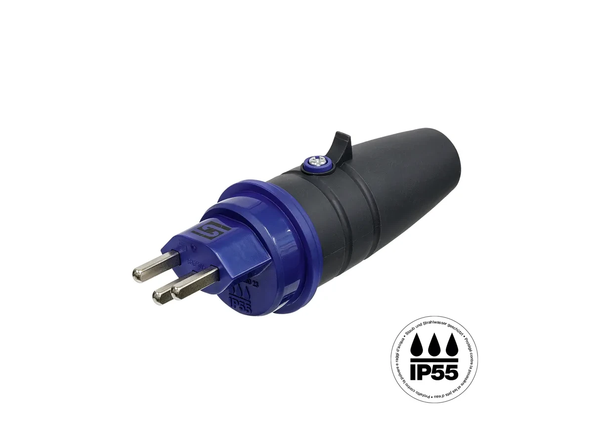 Stecker T23 IP55 16A 250V anthrazitgrau/blau
