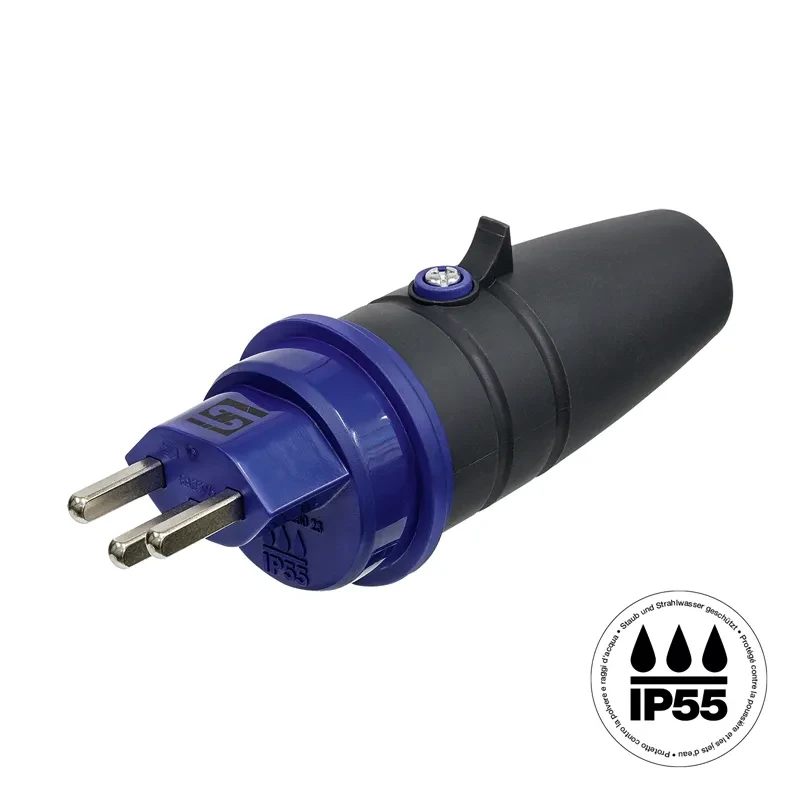Stecker T23 IP55 16A 250V anthrazitgrau/blau