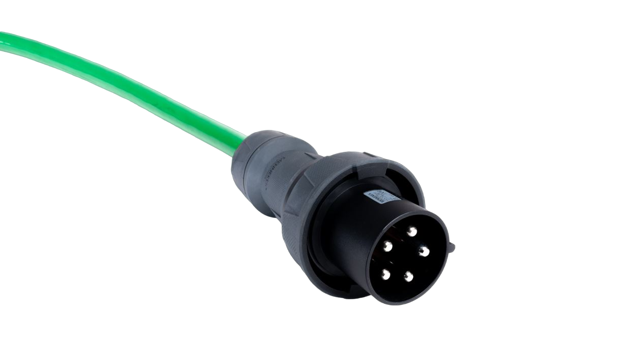 Alu Verlängerungskabel PUR Grün 5x35 konf. Stecker /Kupplung CEE 125A 5pol Schwarz 25m
