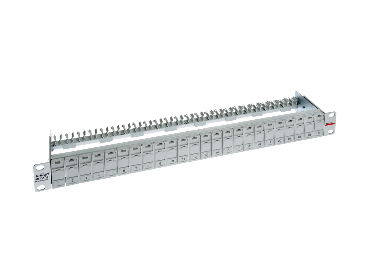 unilan 19" Patchpanel 1HE leer grau für 24 MS-Module mit Staubschutzklappen