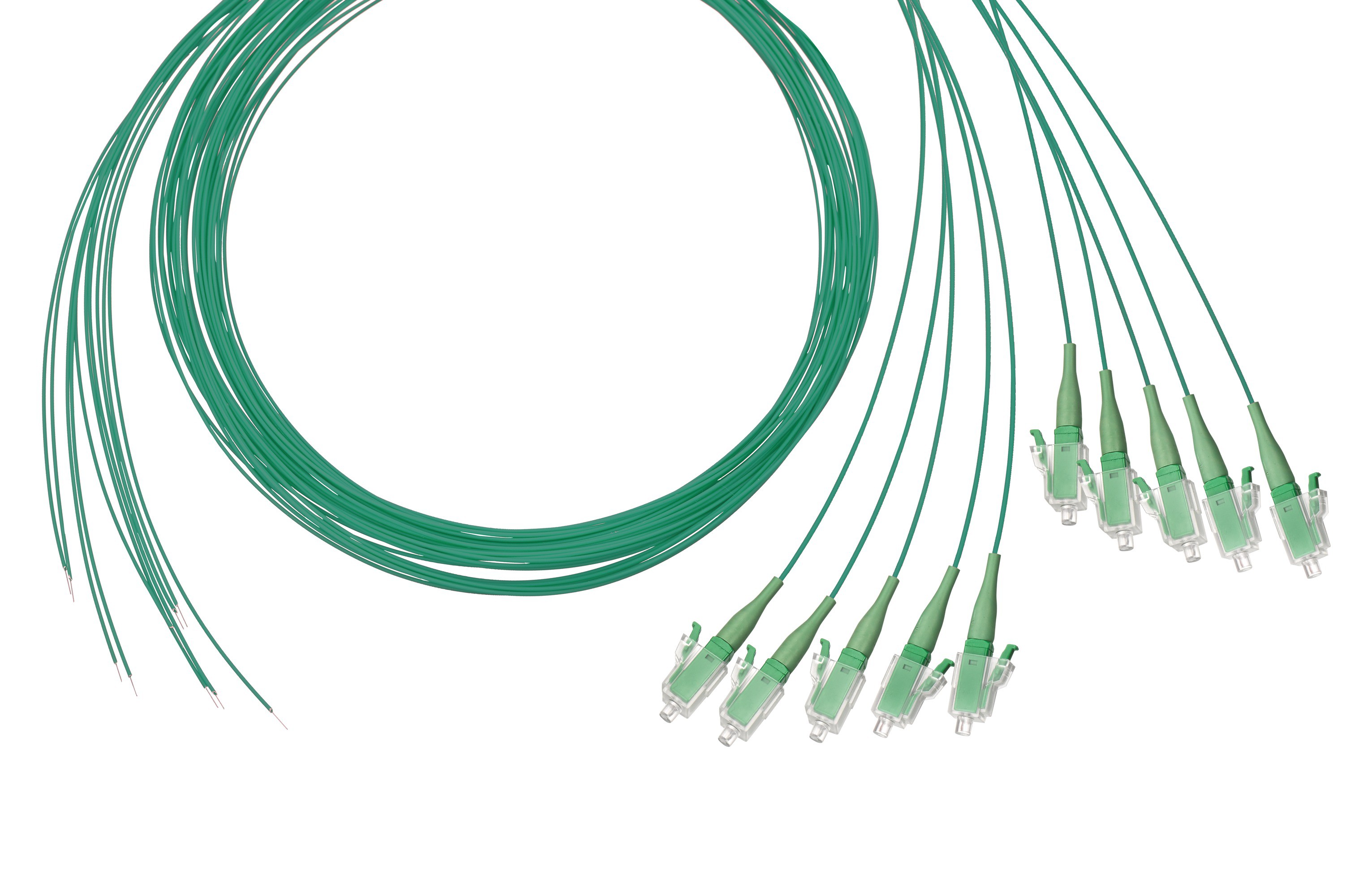 Pigtail vert pour panneau fibre optique brin compact G652 D, 250µm Fiche LC/APC 2.0 mètres