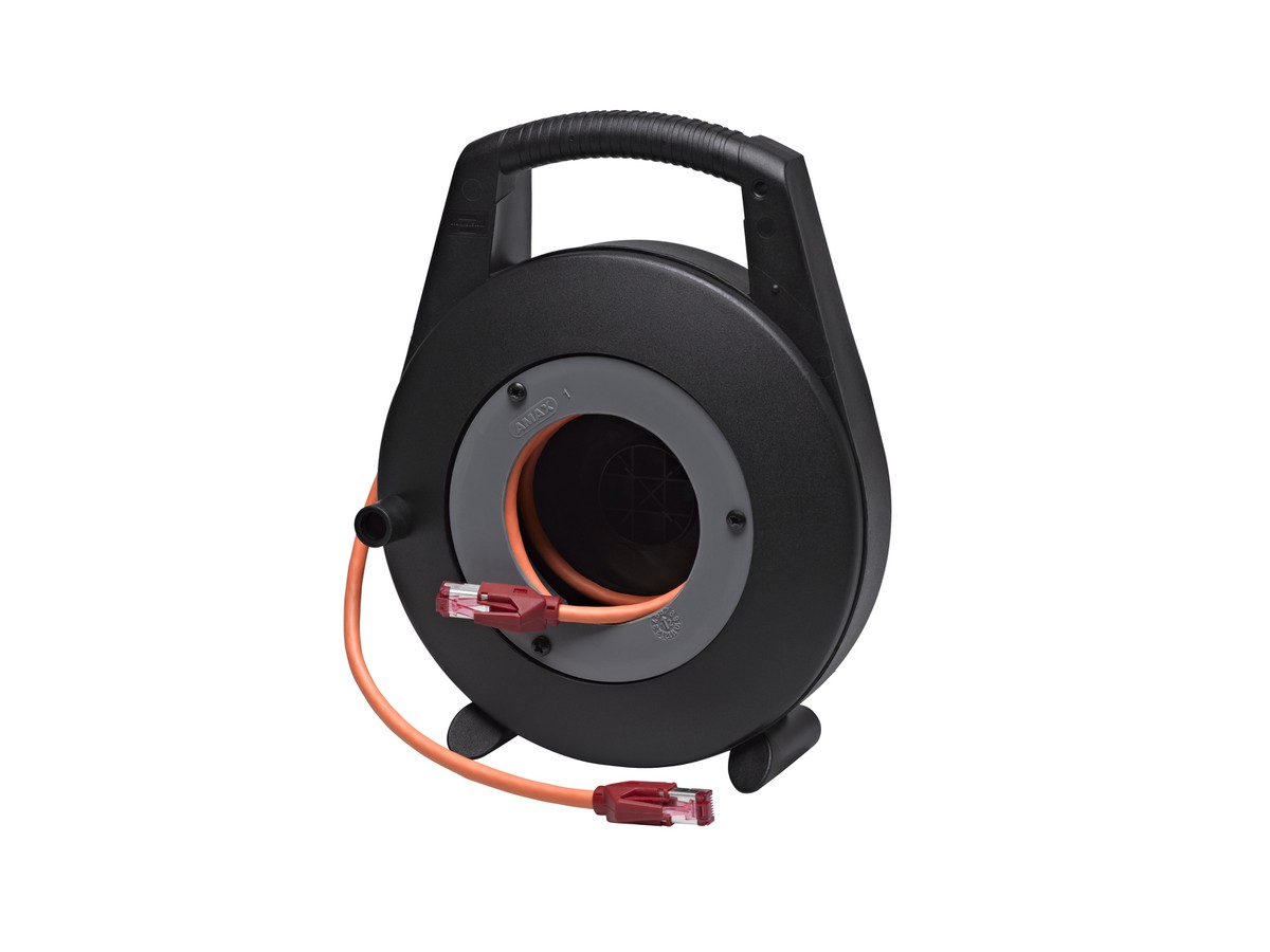 Bobine de câble petite avec câble Uninet 7702 4P flex PUR Fiche HIROSE TM-21 STP 2xRJ45 Cat.6, 10m