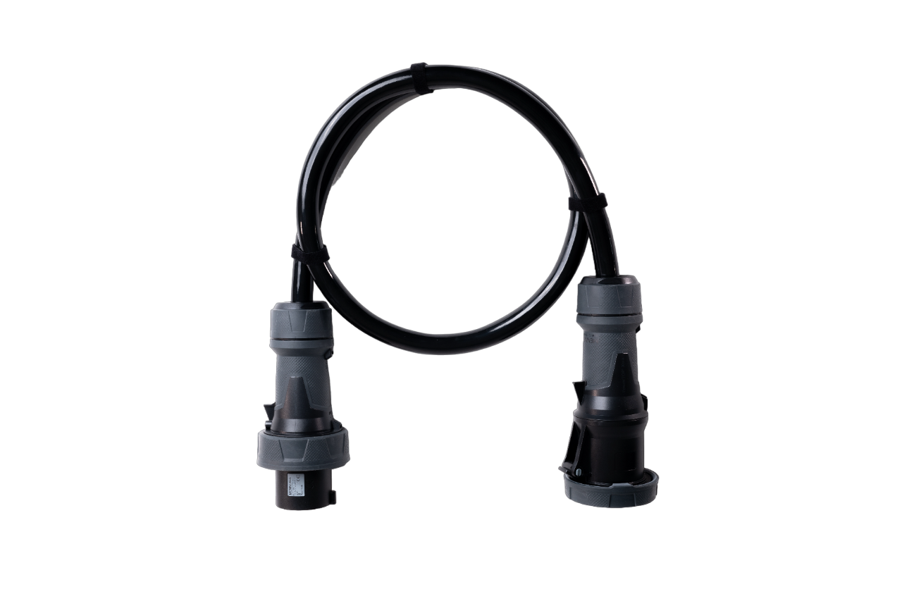 Alu Verlängerungskabel PUR Schwarz 5x16 konf. Stecker/Kupplung CEE 63A 5pol Schwarz 15m