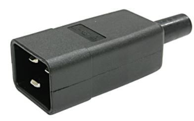 Gerätestecker C20 70°/16 A, mit Schutzkontakt und Tülle sw