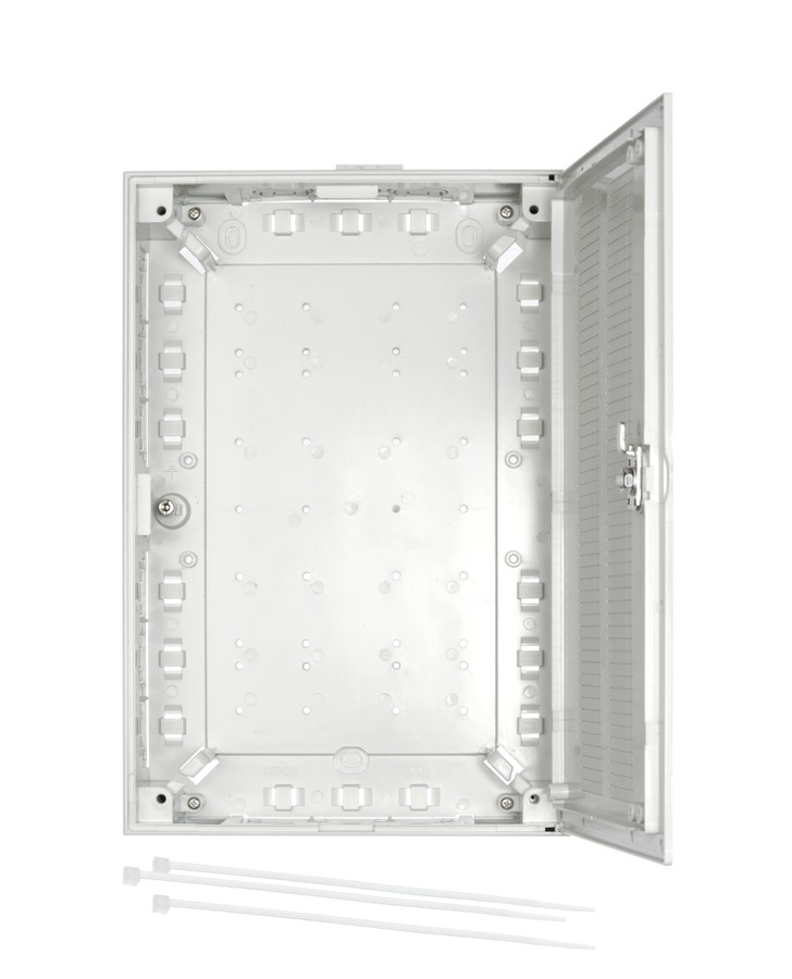 Coffret de raccordement HAK 2 H V3 apparent,  équipé avec: Plaque de base, cassette d'épissure avec couvercle, peigne pour protection d'épissure et 4x protection d'épissure 45mm