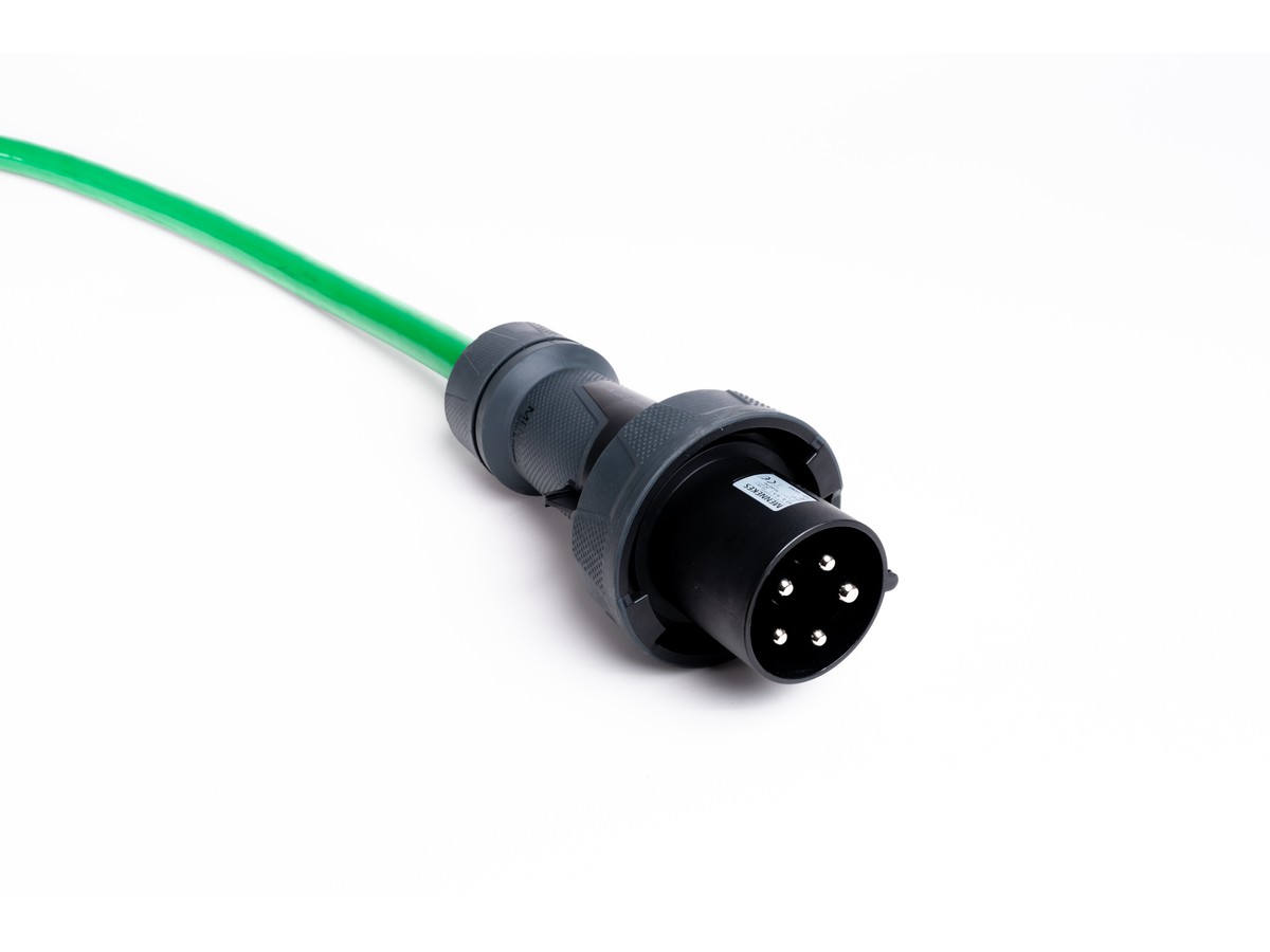 Alu Verlängerungskabel PUR Grün 5x16 konf. Stecker /Kupplung CEE 63A 5pol Schwarz 30m