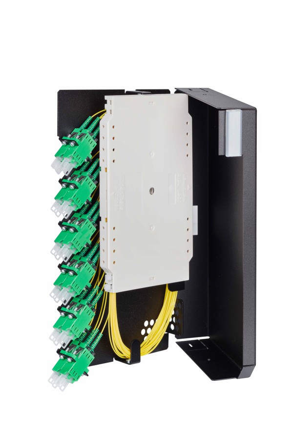 LWL DIN Gehäuse Schrägauslass sz 1xLC APC dupl. SM komp.