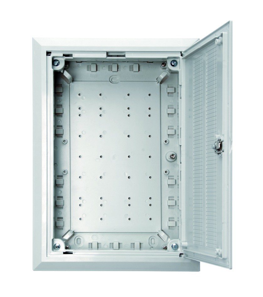 Coffret de raccordement HAK 2 H V3 encastré,  équipé avec: Plaque de base, casette d'épissure avec couvercle, peigne pour protection d'épissure et 4x protection d'épissure 45mm