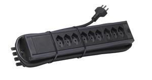 19"Steckdosenl. 9xTyp 13 sw 2HE o.S. 3xT13 längs 6xT13 quer Td 3x1.5mm2 sw 3m T12 mit schalter