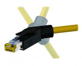 Connecteur RJ45 montable sur site, sans outil, blindé, Cat. 6, coudé à 45°