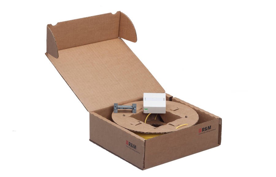 FTTH AP/UP Dose weiss, 2x LC duz Kupplung mit Innenkabel 4 fasrig, A: 4x LC APC 8°, grün, B: -, G657A, C, Dca Innenkabel 4×9/125-G657A, gelb, Ø 2,3 mm, Länge 20m