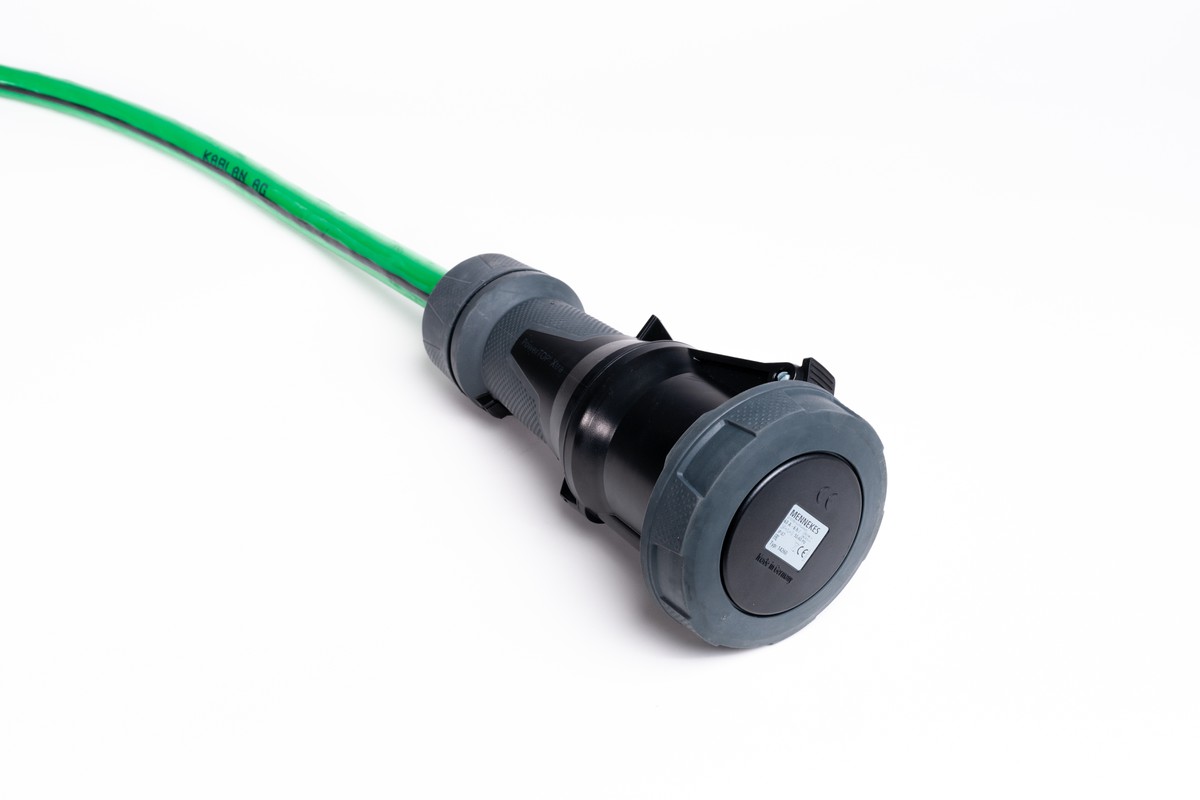 Alu Verlängerungskabel PUR Grün 5x16 konf. Stecker /Kupplung CEE 63A 5pol Schwarz 30m