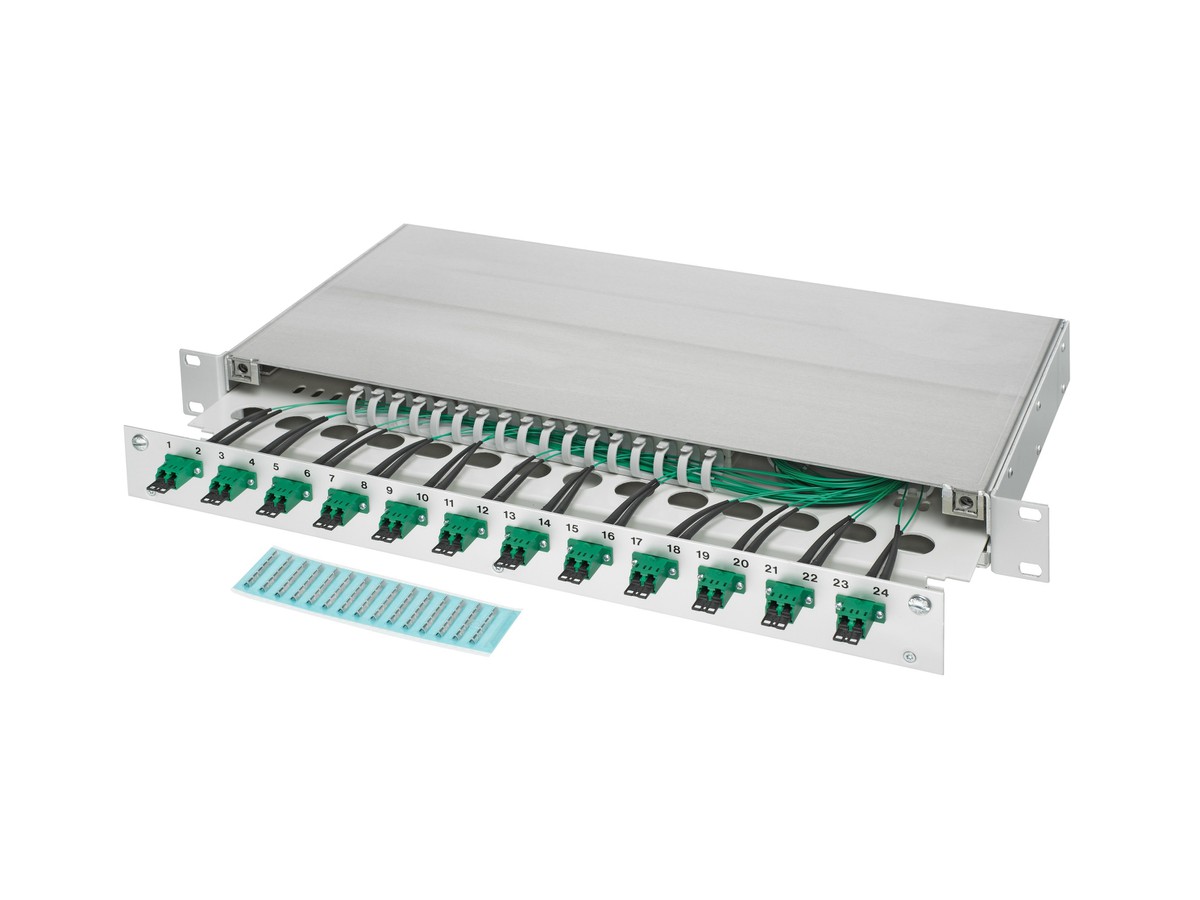 LWL 19" KEV 1HE ausz. 24xLC/APC Dupl. 9/125 komp.