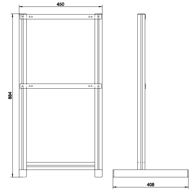 DISTRO Traggestell aus Alu-Profil 20300 
passend zu Verteiler 370 und 371