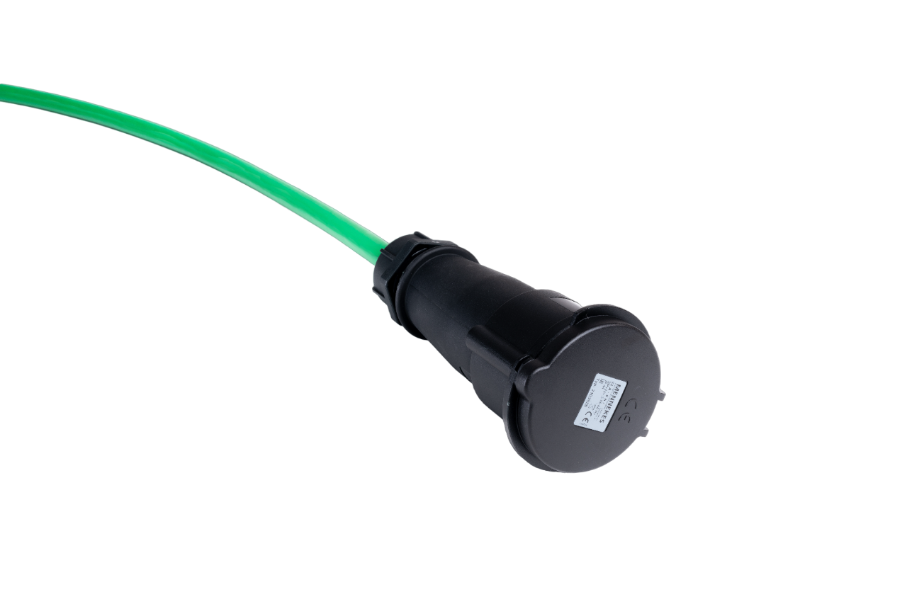 Alu Verlängerungskabel PUR Grün 5x6 konf. Stecker /Kupplung CEE 32A 5pol Schwarz 10m