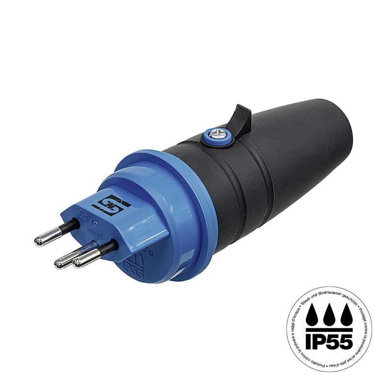 Stecker T13/T12 IP55 anthrazitgrau/hellblau