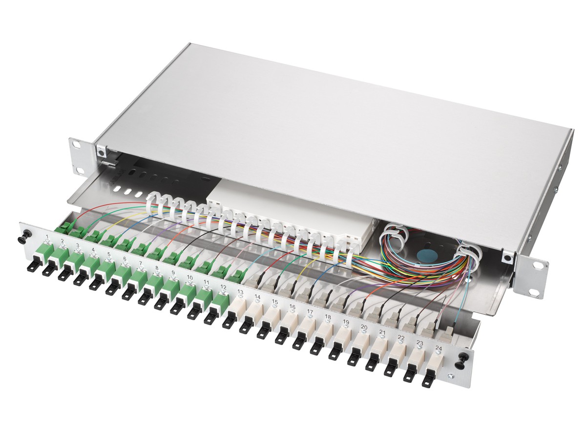 LWL-KEV FUB-Standard 24xSM 9/125 APC E2000/APC grün  weiss-codiert 1 HE