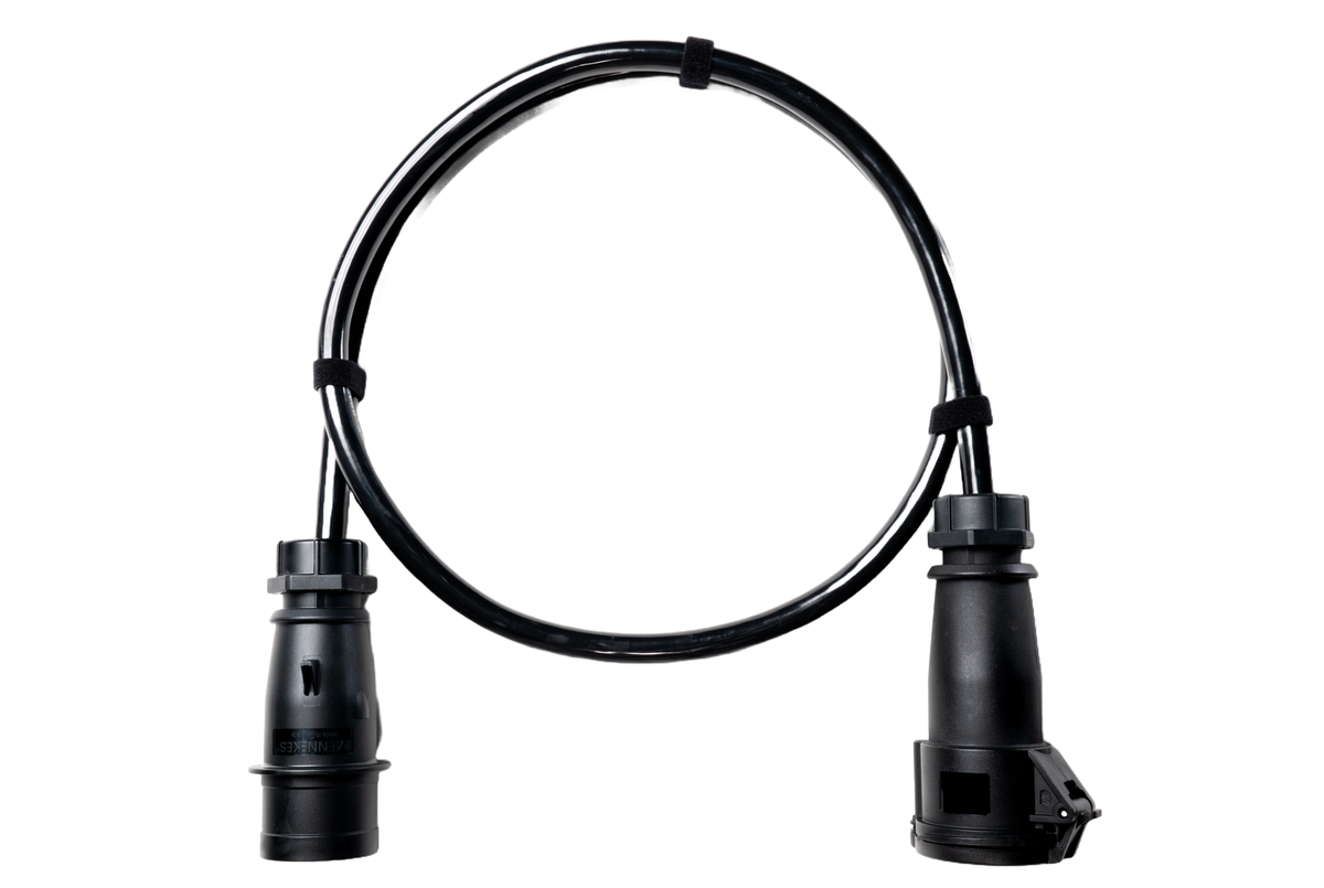 Alu Verlängerungskabel PUR Schwarz 5x6 konf. Stecker/Kupplung CEE 32A 5pol Schwarz 10m