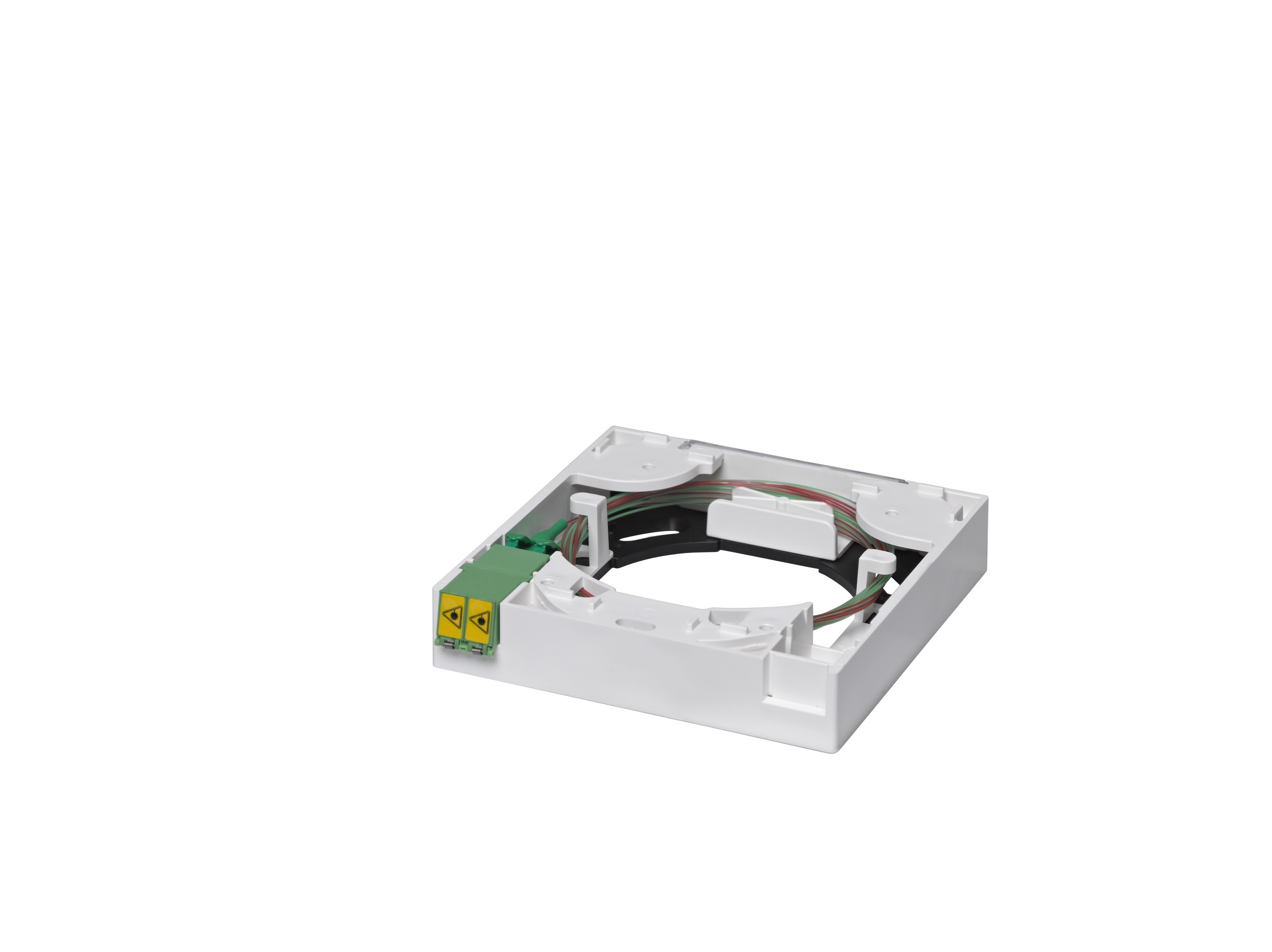 FTTH AP OptoFrame ws 1x LC APC Duplex Kupplung 2x LC APC Pigtail 1x Blindstopfen