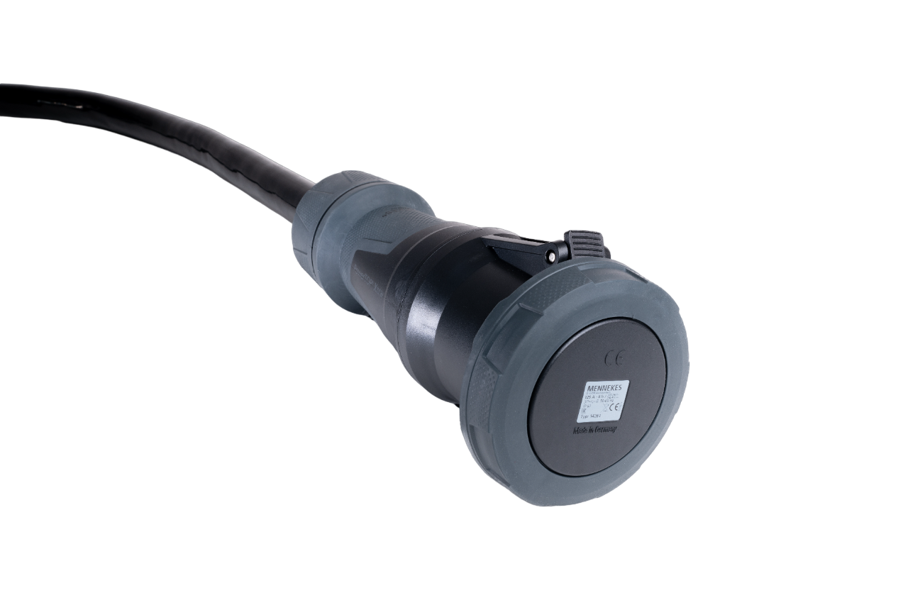 Alu Verlängerungskabel PUR Schwarz 5x35 konf. Stecker/Kupplung CEE 125A 5pol Schwarz 20m